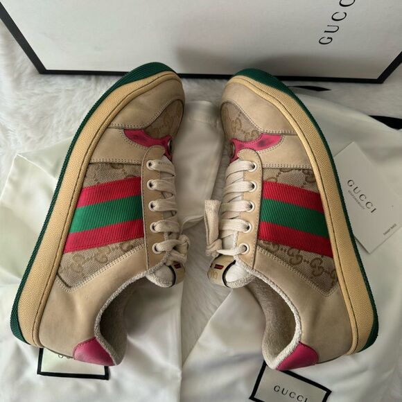 Gucci Pink Dirty Screener GG Leather Sneakers - Picture 10 of 14
